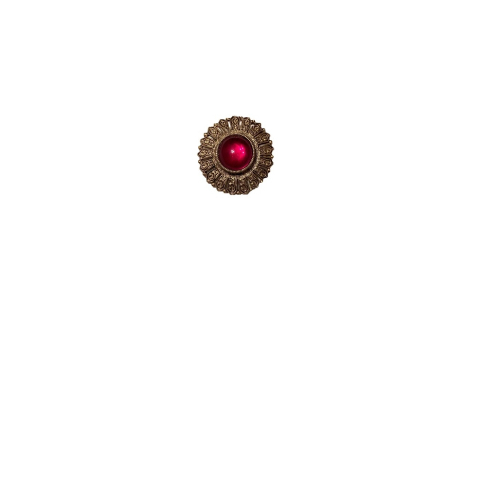 Ornate Gold Tone Faux Red Stone 1.25 Inch Round Brooch Pin